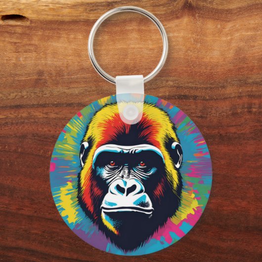 Gorilla Pop Art Cartoon Tekening Sleutelhanger (Achterkant)