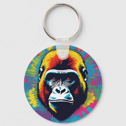 Gorilla Pop Art Cartoon Tekening Sleutelhanger (Achterkant)