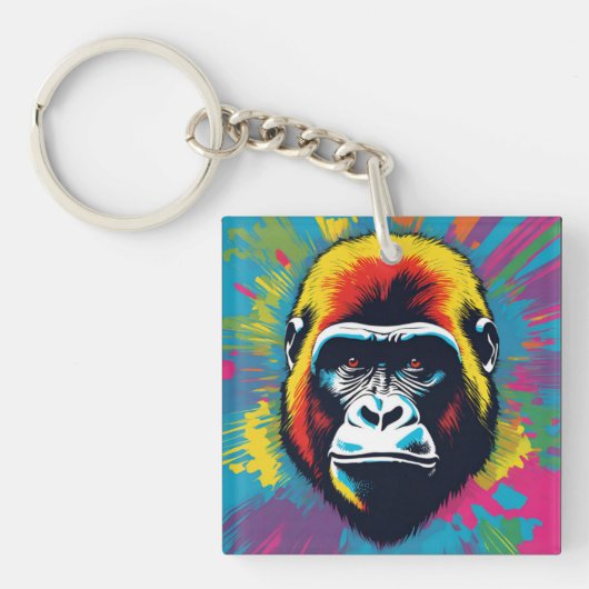 Gorilla Pop Art Cartoon Tekening Sleutelhanger (voorkant)