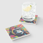 Gorilla Pop Art Cartoon Tekening Stenen Onderzetter (Zijkant)