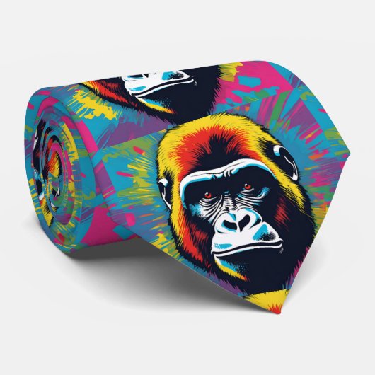 Gorilla Pop Art Cartoon Tekening Stropdas (Opgerold)
