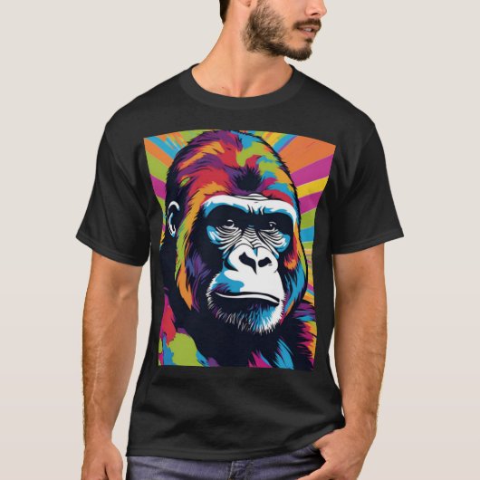 Gorilla Pop Art Cartoon Tekening T-shirt (Voorkant)