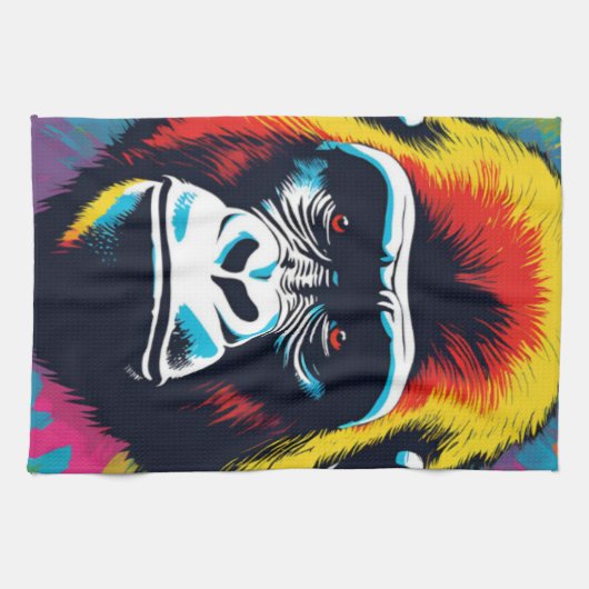 Gorilla Pop Art Cartoon Tekening Theedoek (Horizontaal)