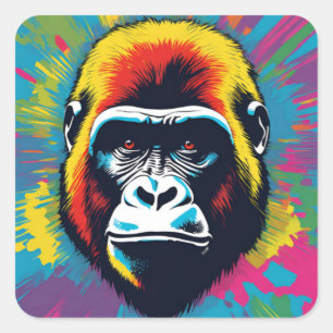 Gorilla Pop Art Cartoon Tekening Vierkante Sticker