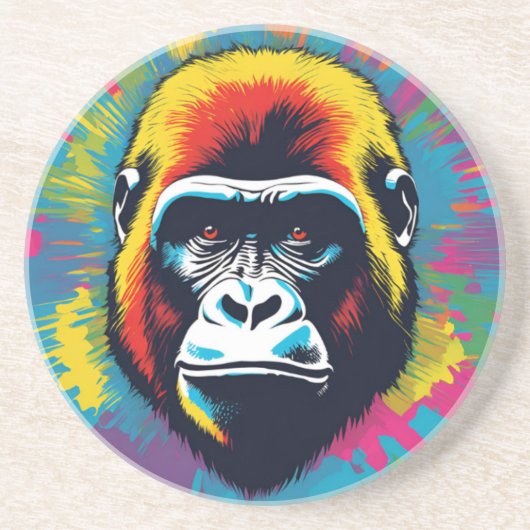 Gorilla Pop Art Cartoon Tekening Zandsteen Onderzetter (Voorkant)