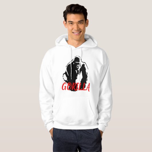 Gorilla Pop Art Zwart Wit Rood Hoodie (Voorkant volledig)