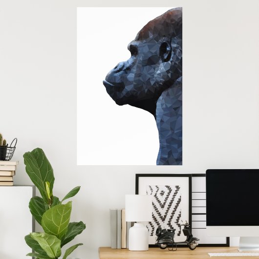 Gorilla print. Modern abstract dier. Veelhoekkunst Poster (Thuiskantoor)