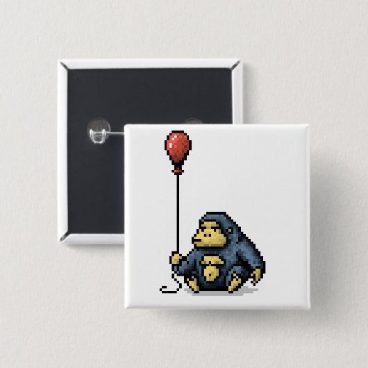 Gorilla Red Balloon Shade Pixel Art Button (Voorkant /achterkant)