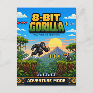 Gorilla, Retro 8-Bit Pixel Art Briefkaart