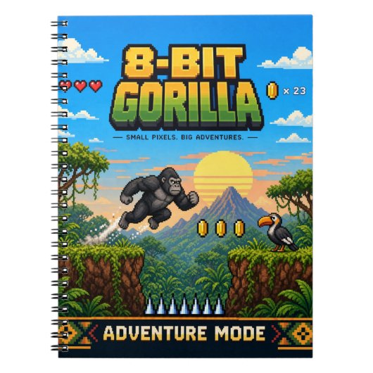 Gorilla, Retro 8-Bit Pixelkunst Notitieboek (Voorkant)