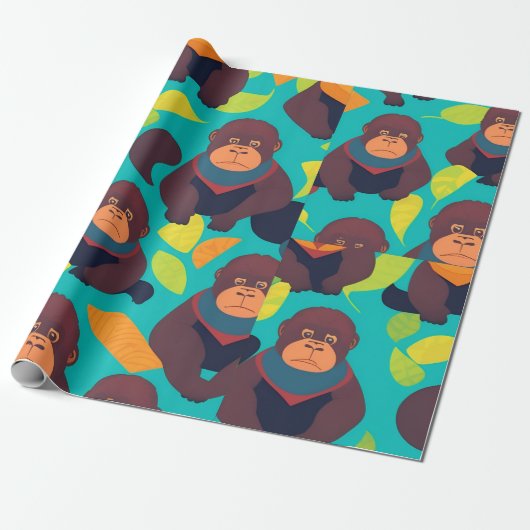 Gorilla Retro Kleurrijk Gepersonaliseerd Patroon Cadeaupapier (Uitgerold)