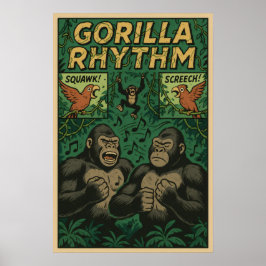 Gorilla Rhythm Oerwoud Comic - Musical Wildlife Poster