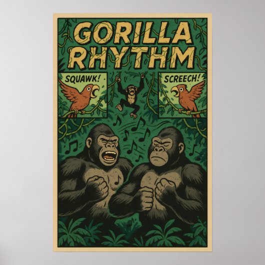 Gorilla Rhythm Oerwoud Comic - Musical Wildlife Poster (Voorkant)