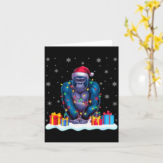 Gorilla Santa Hat Christmas Tree Light Xmas Pajama Kaart (Gele Bloem)