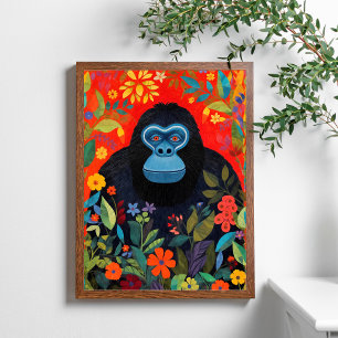 Gorilla schilderij Kleurrijke Bloemen Bladeren Pos Poster