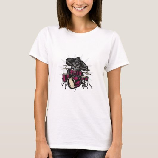 Gorilla Speelt Drums Muziek T-shirt (Voorkant)