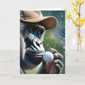 Gorilla speelt golf met een kus voor veel geluk kaart (Gele Bloem)
