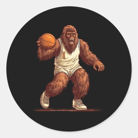 Gorilla Spelen Basketbal Plezier Gorilla Basketbal Ronde Sticker (Voorkant)