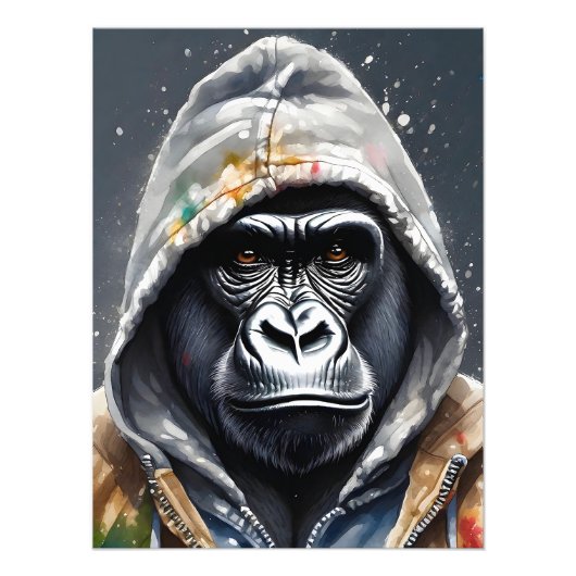 Gorilla Splatter Art Waterverf Foto Afdruk (Voorkant)