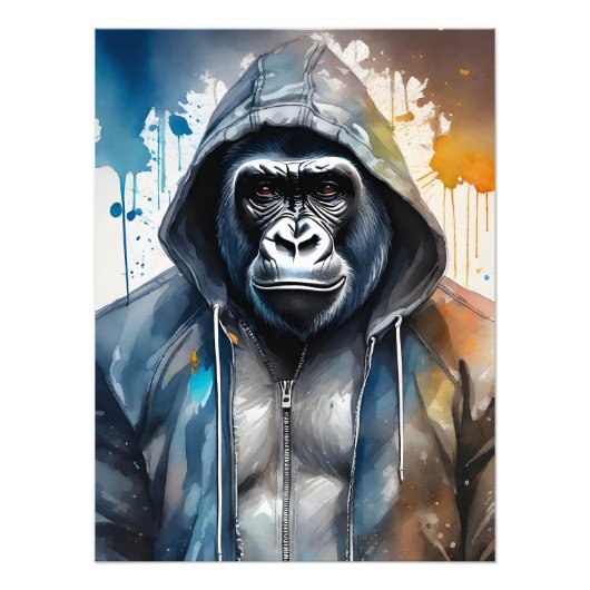 Gorilla Splatter Art Waterverf Portrait Hoodie Foto Afdruk (Voorkant)