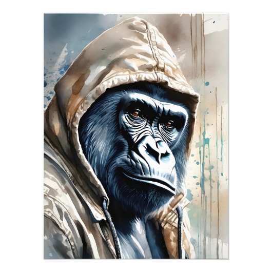 Gorilla Splatter Art Waterverf Portret Pose Foto Afdruk (Voorkant)
