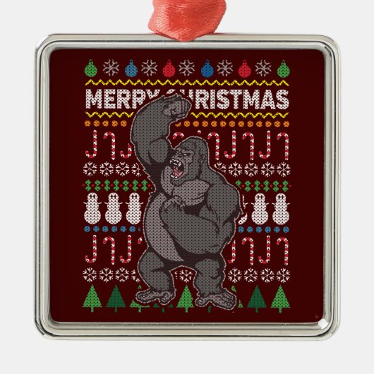 Gorilla Ugly KerstSweater Wildlife Series Metalen Ornament (Voorkant)
