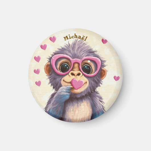 Gorilla Valentijnsdag Hart Badge - Kinderen School Magneet (Voorkant)