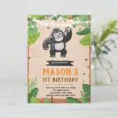 Gorilla verjaardagsuitnodiging kaart (Staand voorkant)