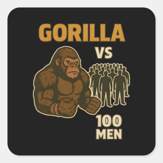 Gorilla vs 100 mannen epische strijd vierkante sticker (Voorkant)