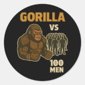 Gorilla vs 100 men epic battle ronde sticker (Voorkant)