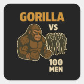 Gorilla vs 100 men epic battle vierkante sticker (Voorkant)