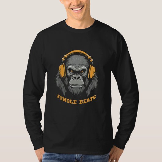 Gorilla wearing headphones - Jungle beats T-shirt (Voorkant)
