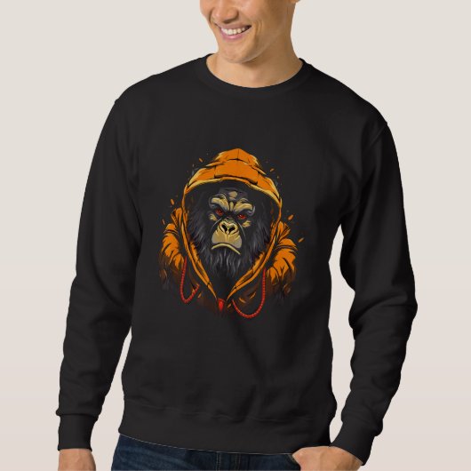 Gorilla Wearing Hoodie Ape Wildlife Artwork Monkey Trui (Voorkant)