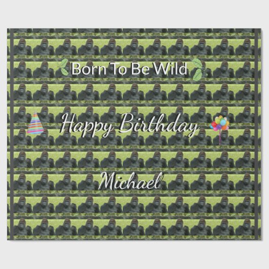 Gorilla Wild Pattern Birthday Theme Cadeaupapier (Vlak)