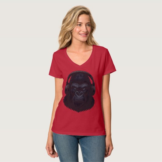 Gorilla with Headphones — Fierce Music Lover  T-shirt (Voorkant volledig)