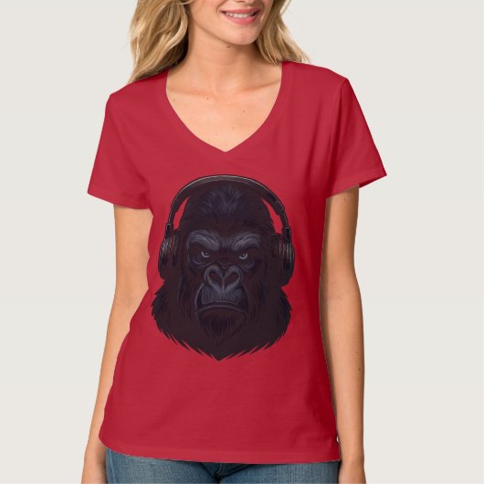 Gorilla with Headphones — Fierce Music Lover  T-shirt (Voorkant)