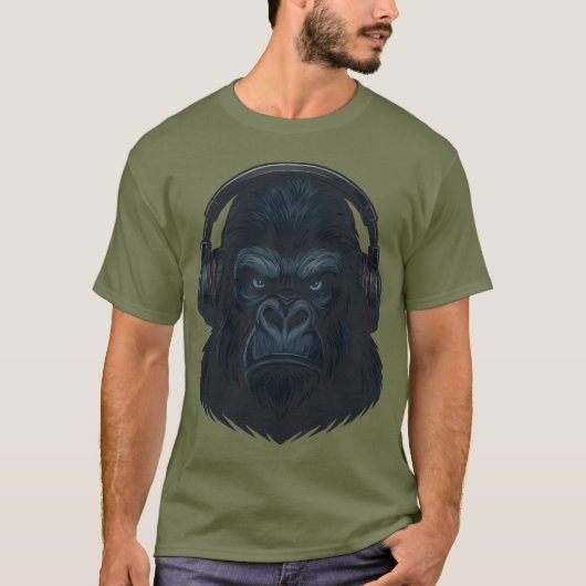 Gorilla with Headphones — Fierce Music Lover  T-shirt (Voorkant)