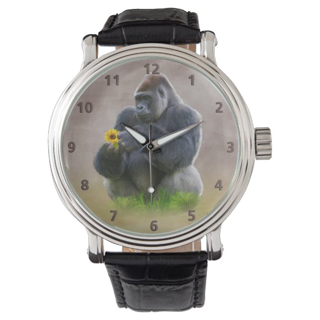 Gorilla & Yellow Daisy Horloge (Voorkant)