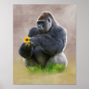 Gorilla & Yellow Daisy Poster