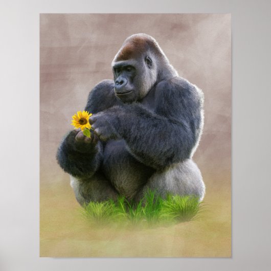 Gorilla & Yellow Daisy Poster (Voorkant)
