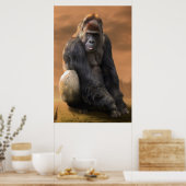 Gorilla, zilver achteraan bij schemering poster (Keuken)