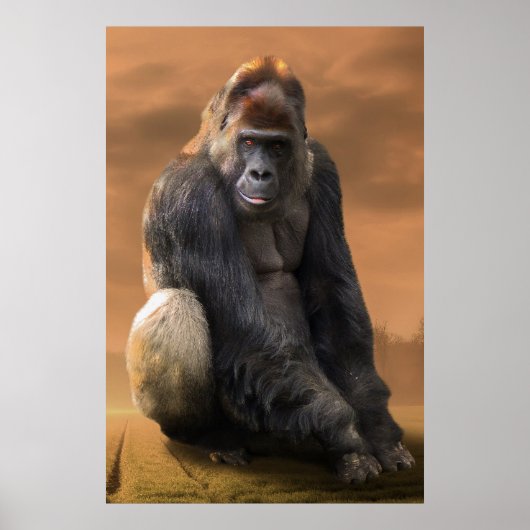 Gorilla, zilver achteraan bij schemering poster (Voorkant)