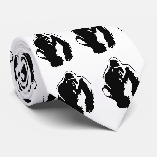 Gorilla Zwart & Wit Pop Art Custom Stropdassen (Opgerold)