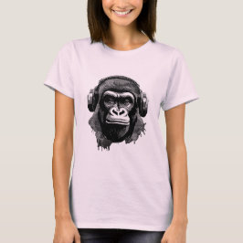 Gorillakopf mit Kopfhörern schwarz weiß Pixel T-shirt