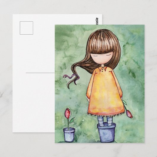 Gorjuss Meisje in Bloei Ansichtkaart  Briefkaart (Voorkant / Achterkant)