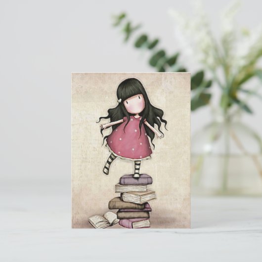 Gorjuss-meisje terug naar school ansichtkaart  briefkaart (Staand voorkant)