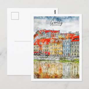 Gorlitz Duitsland Travel Place Waterverf Briefkaart