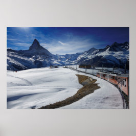 Gornergrat spoorwegtrein en Matterhorn in Zermatt Poster