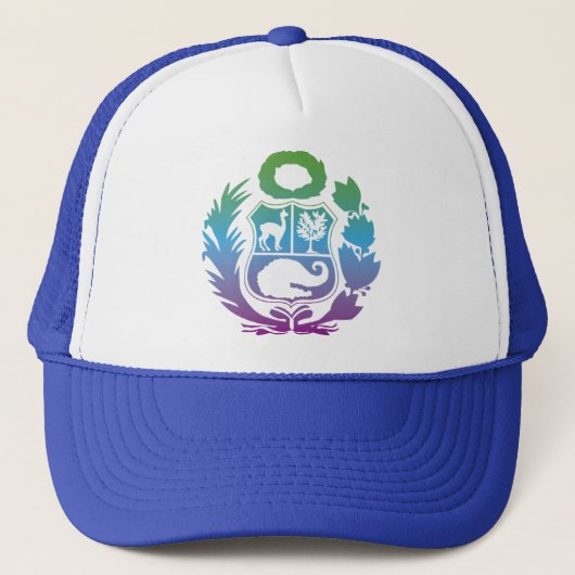 Gorra con escudo del Perú en degrade turquesa Trucker Pet (Voorkant)