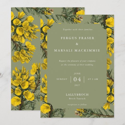 Gorse Botanical Pattern Invitation Kaart (Voorkant / Achterkant)